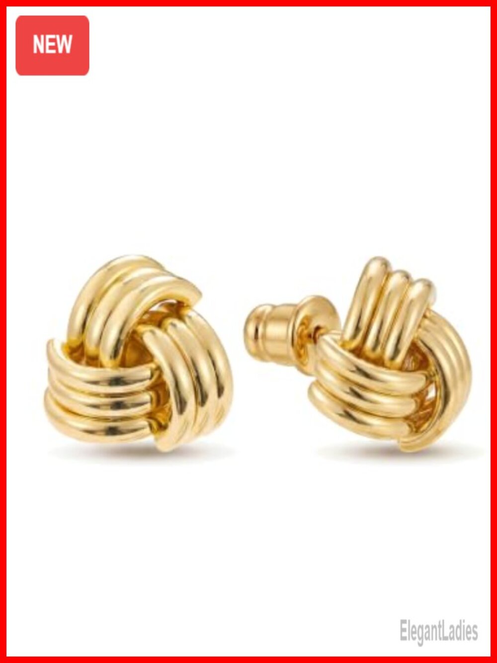14K Gold Plated Triple Knot Stud Earrings Dainty Hypoallergenic